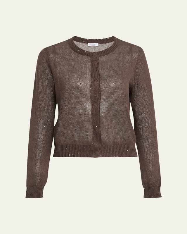 Linen Paillette Crewneck Cardigan